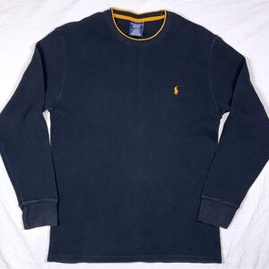 Polo Ralph Lauren Men's Black Thermal Waffle Sleepwear Long Sleeve Shirt